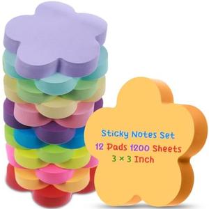 Leinuosen 12 Pieces Sticky Notes Shape 3 Inch Bright Colors Self-Stick Pads Multiple Colors Sticky Notes Back to School Gifts for Classroom Office Supply, 100 Sheets/pad(Flower)