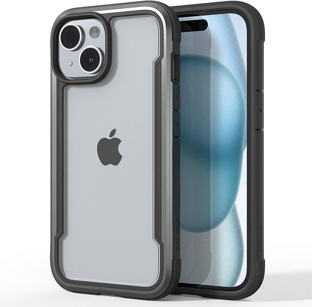 RAPTIC Shield for iPhone 15 Case, Shockproof Protective Clear Case, Military Grade 10ft Drop Tested, Durable Aluminum Frame, Anti-Yellowing Technology Case, 6.1 inch, Black