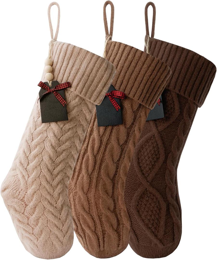 Christmas Stockings,18" Knit Christmas Stockings for Family,Hanging Xmas Stockings with Name Tags Christmas Decorations Gifts Home Decor 