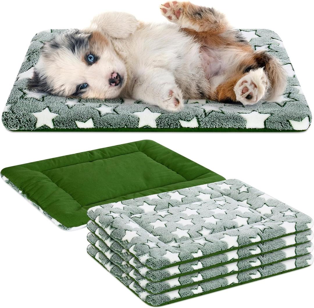 VitalCozy 4 Pcs Dog Crate Pads, Ultra Soft Warm Washable Anti-Slip Kennel Bed Mat for Pets, Reversible, Replaceable, Cozy Cage Liner for Small Medium Large Dogs and Cats(18 x 24 x 1.6 Inch,Green)