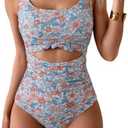 Eomenie Women's One Piece Swimsuit Tummy Control Slimming Bathing Suit Cutout Tie Knot Swimwear M Orange Floral Printed