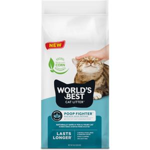 WORLD'S BEST CAT LITTER Poop Fighter Maximum Odor Defense, 8-Pounds - Natural Ingredients, Quick Clumping, Flushable, 99% Dust Free & Made in USA - Long-Lasting Odor Control & Easy Scooping, Best By 01/14/2029 