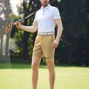 PULI Men's Golf Dress Shorts Flat Front Hybrid 7 Inch Lightweight Quick Dry Chino Casual with Pockets (Beige)