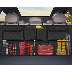 Car Trunk Organizer, Large Capacity Backseat Trunk Organizer (42"*18"), Collapsible Car Storage Bag with 8 Pockets, SUV/MPV/Truck - Black