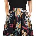 Women's Elegant Knee Length Dresses Vintage Summer Office Casual Floral Print Work Party A-Line Swing Dress with Pockets (XL, Black Yellow)
