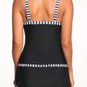 Talisea Womens Tankini Swimsuits with Skirt - Two Piece Bathing Suits V-Wire Tummy Control Drawstring Swimwear (Black) Large