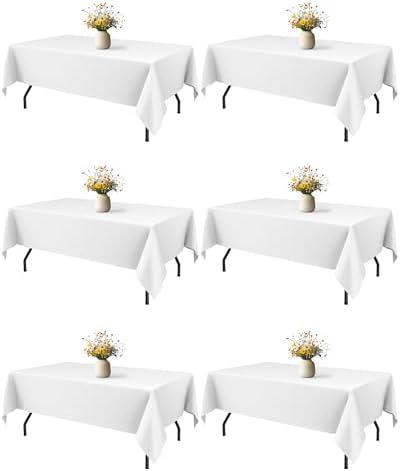 Niuara White Fabric Rectangle Table Cloth - 6 Pack, 60" × 102" Washable Tablecloth for 5FT Tables, Wrinkle-Resistant & Heat-Proof Table Cover for Weddings, Dinners & Parties