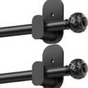 TONIAL Curtain Rods 2 Pack No Drilling 32 to 86 inches, 5/8 Inch Adjustable Curtain Rods for Windows from 54 to 82 Inches, Renter Friendly Drapery Rod with Adhesive Brackets for Apartment, Black