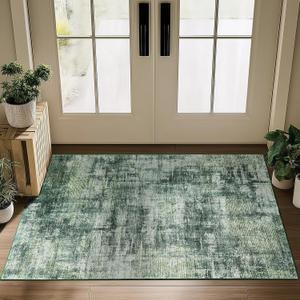 Green Washable Entry Rug, 3x4 Rugs for Entryway Kitchen Bathroom Door Mat Indoor Entrance, Non Slip Rubber Backing, Stain & Fade Resistant