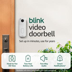 Blink Video Doorbell Head-to-toe HD view, two-year battery life, and simple setup. Sync Module Core included System (White)