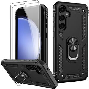 2 x LUMARKE for Galaxy S23 FE Case with Screen Protector,Pass 16ft. Drop Tested Military Grade Protective Phone Cover with Magnetic Ring Kickstand Compatible with Car Mount Holder Black