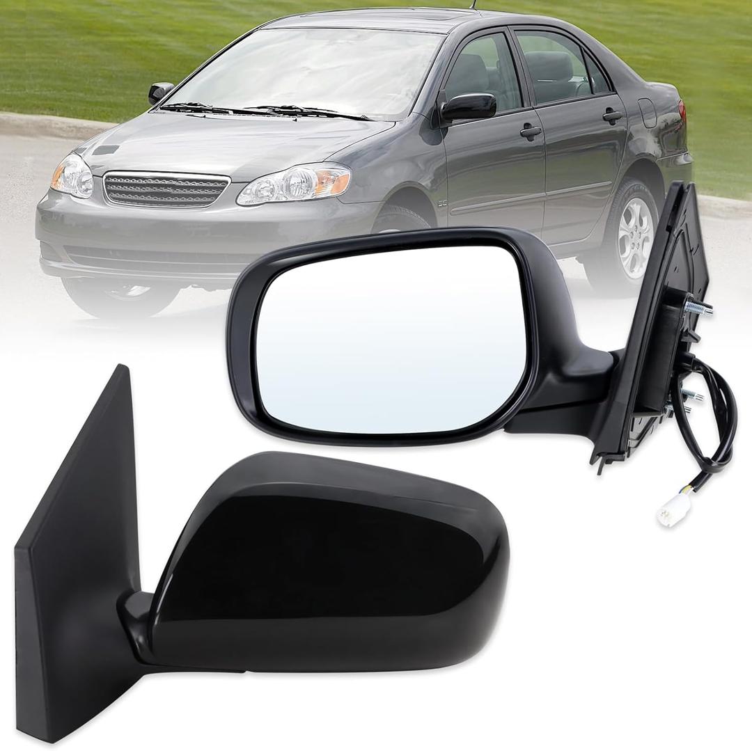 Left Driver Side Mirror Compatible With 2003 2004 2005 2006 2007 2008 Toyota Corolla With Manual Folding Power Glass Matte Black Replace#8794002380(3Pins)