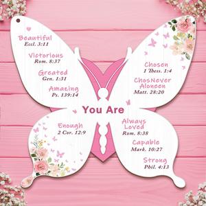 Pink Butterfly Inspirational Wall Art with 12 Uplifting Bible Verses - Encouraging Christian Decor for Girls' Rooms, Teens & Women | Affirming Scripture Present, Motivational Bedroom & Dorm Accent