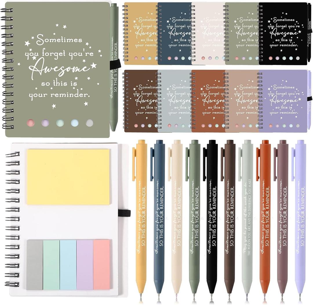 Chuangdi 20 Sets Employee Appreciation Gifts Inspirational Notebook Journal with Sticky Notepad Bamboo Pen Bulk Thank You Gifts for Teacher Staff Team Coworker Nurse(Neutral)