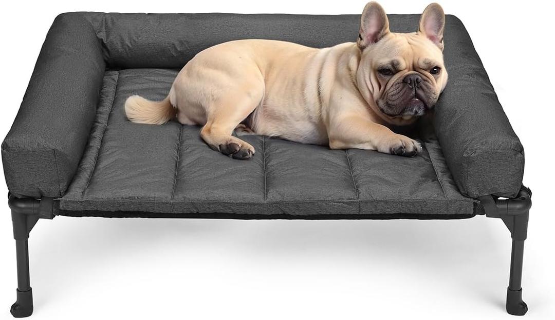 Veehoo Cooling Elevated Dog Bed Add Removable Waterproof Bolster Cushion Mat, Raised Pet Cot with Breathable Teslin Mesh, No-Slip Feet, Dog Sofa Bed for Indoor Outdoor, Medium, Black CWC2331B (32.0"L x 25.0"W x 7.0"Th)