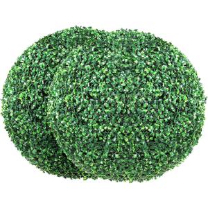 VEVOR 3 Pcs 17" Artificial Plant Topiary Ball, Faux Boxwood Balls with 2 LED Light String, All-Year Green Faux Plant Decorative Balls for Backyard, Balcony,Garden, Wedding and Home Décor