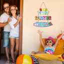 Hello Summer Door Sign,Summer Wreath for Front Door,Beach Wall Sign Flip Flop,Lolly Ice Cream Popsicle Decor,Rustic Farmhouse Flamingo Hawaii Pool Beach Plaque for Yard Outdoor Garden Porch (Blue & Colourful)