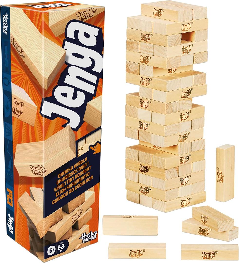Official Hasbro Games Jenga Game | Digital Die for 6 More Ways to Play | Original Wood Block Game | Stacking Tower | Ages 6+ | 1+ Players | Party Games, 7.9 Cm X 7.9 Cm X 0.1 Cm
