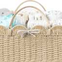 HBlife Baby Diaper Caddy, Paper Rope Storage Baskets Nursery Bin with Removable Divider, Portable Car Organizer for Diapers, Baby Shower Gifts, Newborn Essentials Must Haves (Regular, Beige)