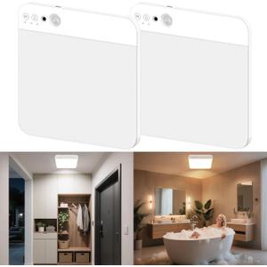 maylit 2 Pack Rechargeable Ceiling Lights, Motion Sensor Lights No Wiring, Wireless Closet Lights Battery Operated, for Bathroom Laundry Room Kitchen Porch Stair Hallway Shower Pantry Garage (White)