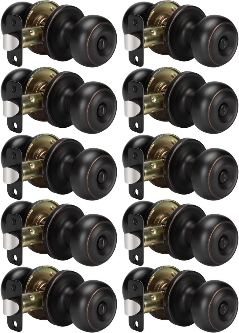 goldenwarm Oil-Rubbed Bronze Interior Door Knobs, Interior Door Knobs Bedroom, Bronze Door Knobs Privacy, Oil-Rubbed Bronze Finish Door Knobs Interior, Door Knobs Bulk(10 Pack, Oil-Rubbed Bronze) (Privacy - 10 Pack)