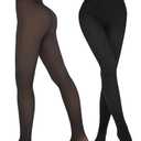 iceROSE Fleece Lined Tights Women - Sheer Black Thermal Leggings Thick Warm Pantyhose Fake Translucent Dress for Cold Winter, Size S/M