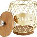 Coffee Pod Basket Holder Metal Coffee Pod Storage Basket with Dust Cover Hollow Design Coffee Pod Storage Container Large Capacity Sturdy Coffee Pod Organizer (golden)