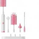 Rechargeable Electric Bottle Brush with Stand - 360 Spin Silicone Cleaner for Baby Bottles, Breast Pumps & Small Household Containers (Pink)