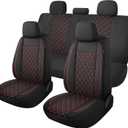 YGL Breathble Car Seat Covers Full Set, Washable Seat Covers for Cars, Premium Cloth Car Seat Protectors, Interior Covers for Cars, Sedan Van Truck SUV(Black/Red)