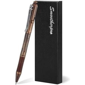 SMOOTHERPRO Bolt Action Pen, Solid Brass Ballpoint Pen Compatible with Pilot G2 Refill, Weighted Heavy Pen for Tremor Parkinson Arthritic Hand, Plated Vintage Retro Black(RG335)