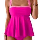Aidonger Tankini Swimsuit for Women Tummy Control Two Piece Color Block Bathing Suit Slimming Swim Top with Bottom, Large