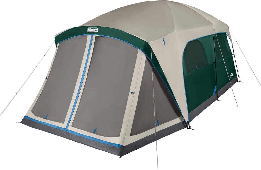 Coleman Skylodge 12-Person Tent with Rainfly & Screened Porch, Weatherproof Family Tent Fits 4 Queen-Sized Airbeds, Color-Coded Poles & Sleeves