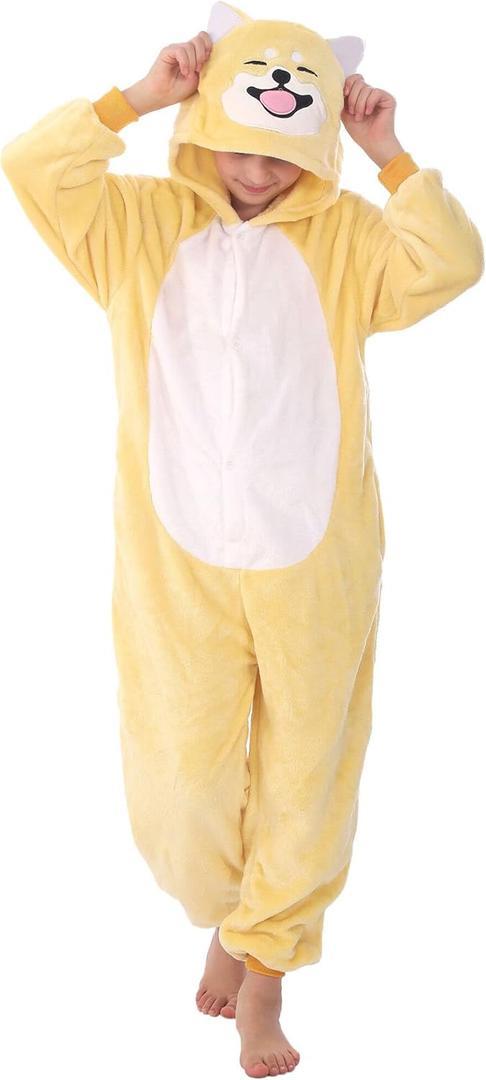Animal Onesie Costumes for Kids Adults Cosplay Halloween for Boys Girls Womens Warm Plush One Piece (Yellow)