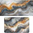 XTCWJS Marble Farmhouse Kitchen Rug 2 Piece Set Abstract Orange White Black Fluid Design Kitchen Rugs Decor Kitchen Floor Mat Set Non-Skid Washable Kitchen Runner Rug 17x30+17x47 Inches