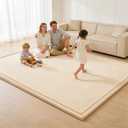 Baby Play Mat for Floor, 1.3 Inch Thick Memory Foam Tummy Time Mat with Non Slip Backing, Soft Coral Velvet 71X79 Inch Playpen Mat Crawling Tatami for Infants Toddlers Kids, Beige