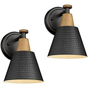 FEMILA Wall Sconces Set of 2, 1-Light Matte Black Bathroom Light Fixtures, Modern Single Vanity Light Wall Lamp with Hammered Metal Shade, 4FG59B-2 BK