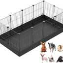 LANGXUN DIY Small Animal Playpen, Pet Playpen with Door and Waterproof Mat, Rabbit Guinea Pig Cages, Puppy Kitten Playpen | Indoor & Outdoor Portable Metal Wire Yard Fence, 12pcs Metal Pet Panels