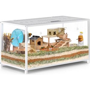 BORISI Hamster Cage Metal - Chewproof Large Hamster Cage Guinea Pig Cages, Hamster Habitat Stackable with Top Access, Easy Assemble Dwarf Syrian Hamster Tank for Gerbil (40.5L x 22W x 20.8H, White)