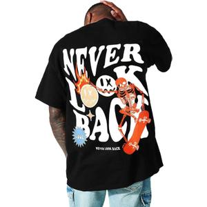 UOUA Mens Graphic Tees Vintage T-Shirts Oversized Letter Print Casual Crewneck Cotton Top Short Sleeve Rapper Streetwear (XX-Large, Skull Black)