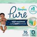 Pampers Pure Baby Diapers, Size 0 (>10 lbs), 76, Up to 100% Leakproof, Premium Hypoallergenic Soft Diapers (Newborn)