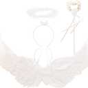 26x14 inch Angel Feather Wing Halo and Wand Costume Set for Girls Cosplay Kids Women Halloween Party Favor (White)