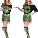 Syhood 6 Pcs Mardi Gras Costume Set, Sequined Tassels Tutu Skirt, Faux Feather Pattern Half Mask, Necklace and Long Socks (L)