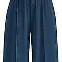 PRETTYGARDEN Women's Summer 2 Piece Matching Lounge Sets Short Sleeve Crop Tops Wide Leg Pants 2026 Airport Travel Outfits (Navy Blue, Large)