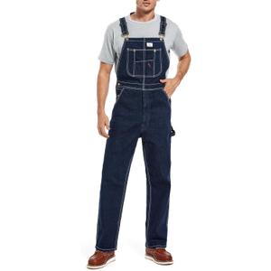 HISEA Men's Denim Bib Overalls, Men's Overalls Workwear with Adjustable Straps and Convenient Tool Pockets (30W x 30L, Washed Dark Indigo)