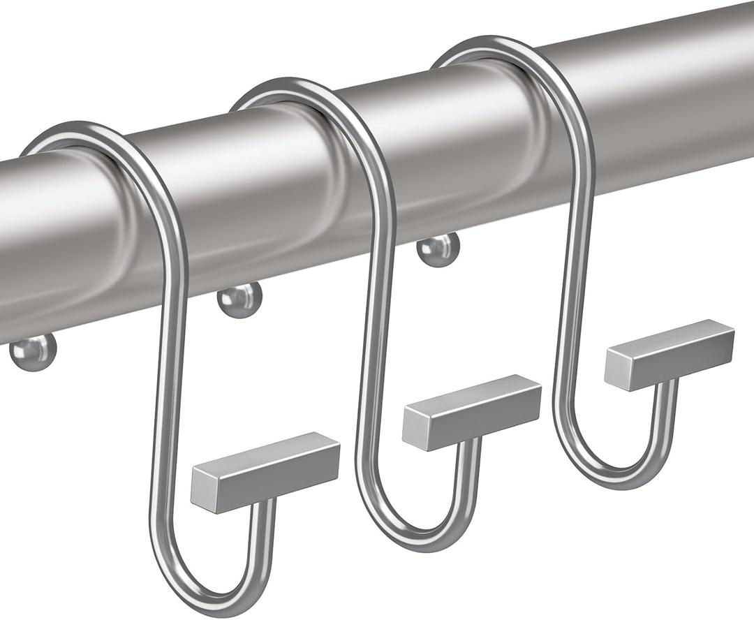 Bathway Shower Curtain Hooks, Chrome Shower Curtain Rings Rust Proof, 12PCS Shower Hooks for Shower Curtain, T-Bar Design Convenient Elegant Shower Curtain Hangers for Bathroom Kitchen Wardrobe