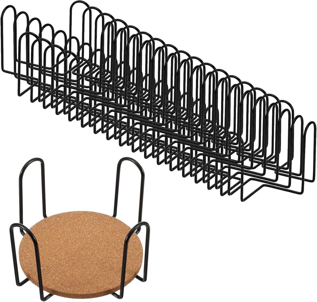 16 Pcs Black Metal Coaster Holder, 4 Inch Iron Coasters Storage Rack, Bulk Coaster Stand Organizer for Both Round and Square Coasters