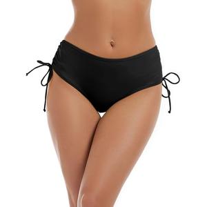 Bonneuitbebe Women's Bikini Bottoms Full Coverage Swim Bottoms Mid Waisted Swimsuit Bathing Suit Bottom Black, Size L