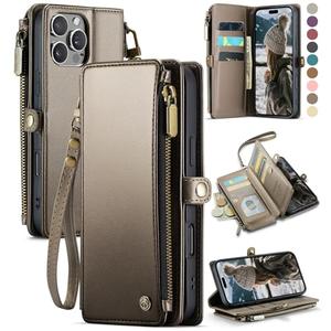 Defencase Compatible with iPhone 16 Pro Max Case Wallet with RFID Blocking Card Holder for Woman Men, PU Leather Magnetic Snap Flip Zipper Strap Phone Case for iPhone 16 Pro Max 6.9", Desert Titanium