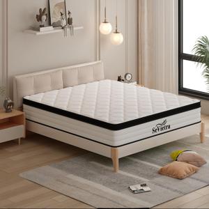 Queen Mattress, 14 Inch Queen Size Mattress in a Box, Upgraded Hybrid Mattresses Pocket Springs, Motion Isolation, Pressure Relief, Medium Firm, Breathable Comfort