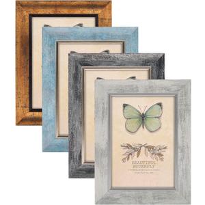 5x7 Picture Frames Set of 4 Rustic Retro Photo Frame with HD Plastic Cover for Wall Mount and Tabletop Display Family Friends Wedding Gift